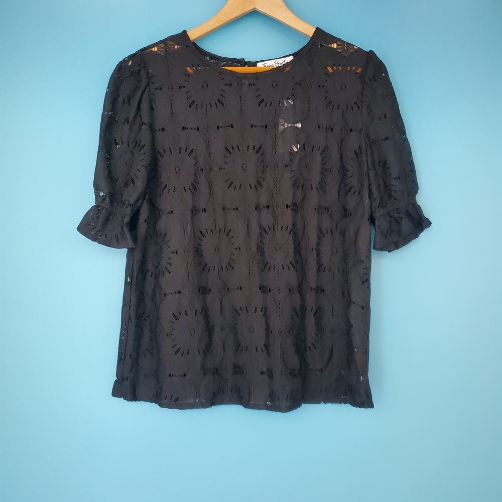 NEW Jenny Boston Top Size Large Black Lace Short Sleeve